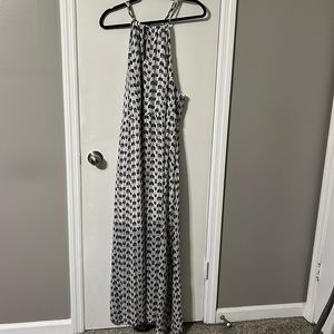 Black and white arrow halter maxi dress